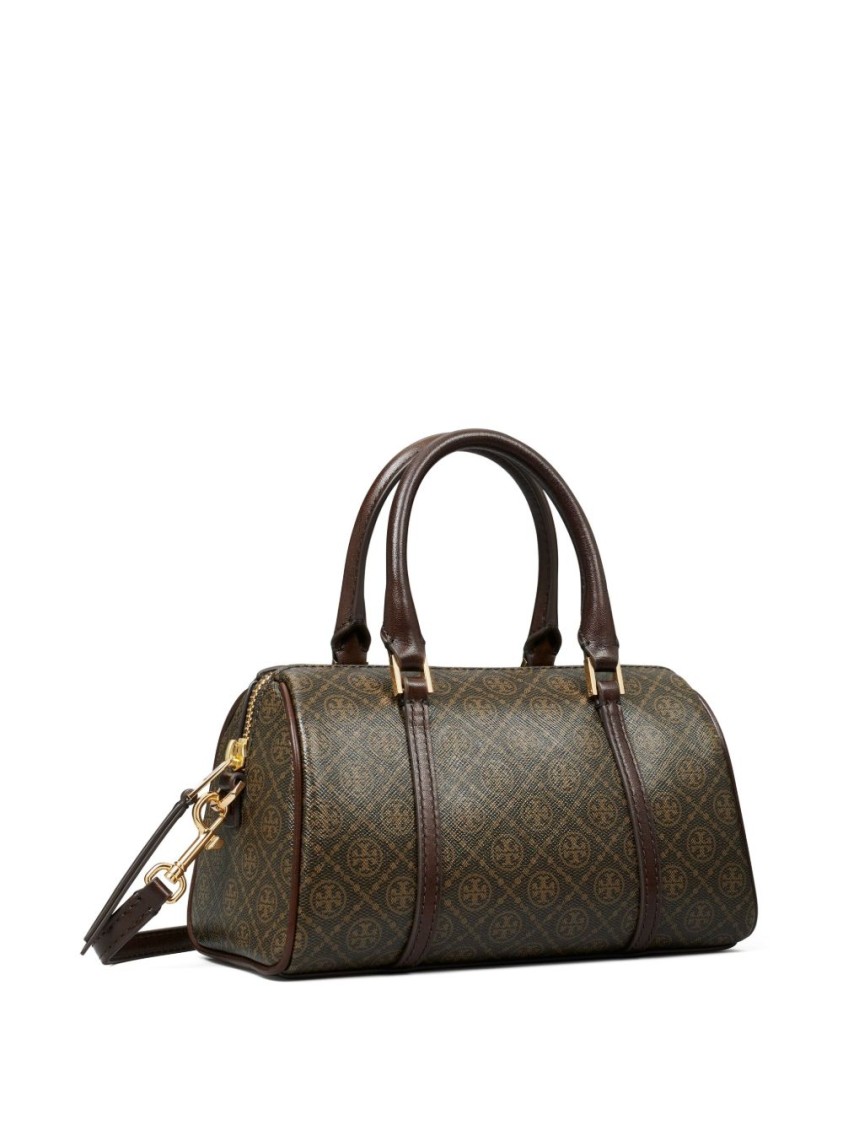 Tory Burch Monogram Barrel Mini Tote Bag In Black