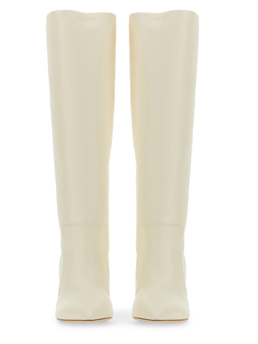 Paris Texas Knee-high Leather Boots With Pointed Toe In White