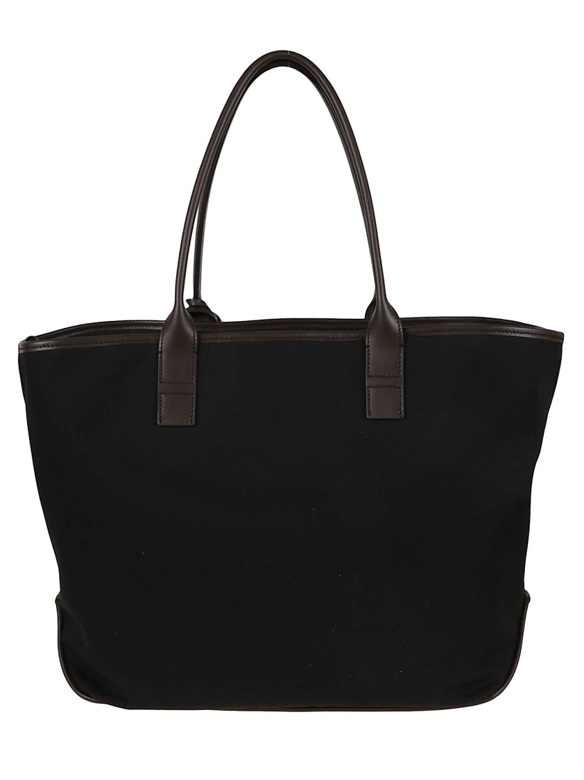 Hogan Spacious Black Leather And Canvas Shoulder Bag In Black