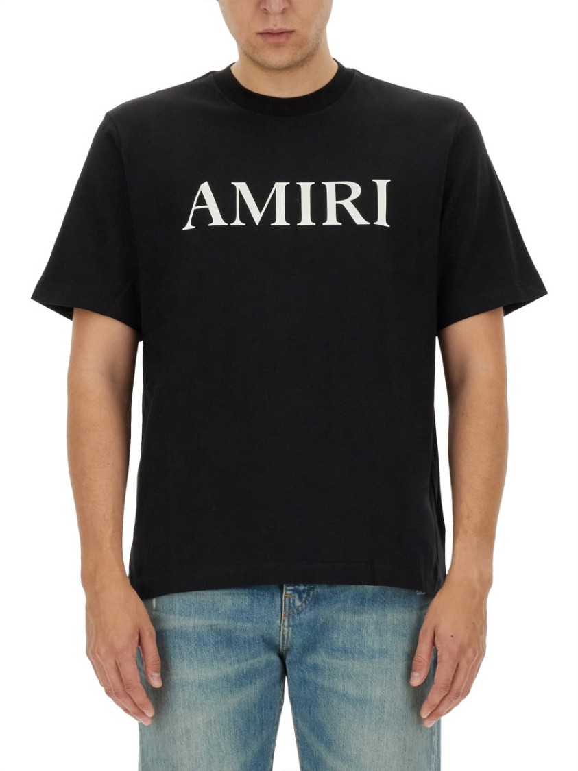 Amiri Black Crewneck T-shirt With Logo Lettering Print On The Front In Cotton Man In Black