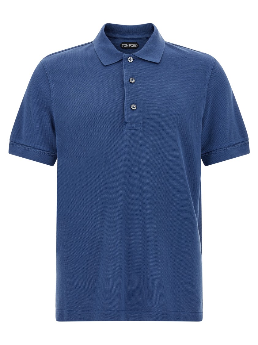 Tom Ford Black Short-sleeves Polo In Cotton Piquet Jersey Man In Blue