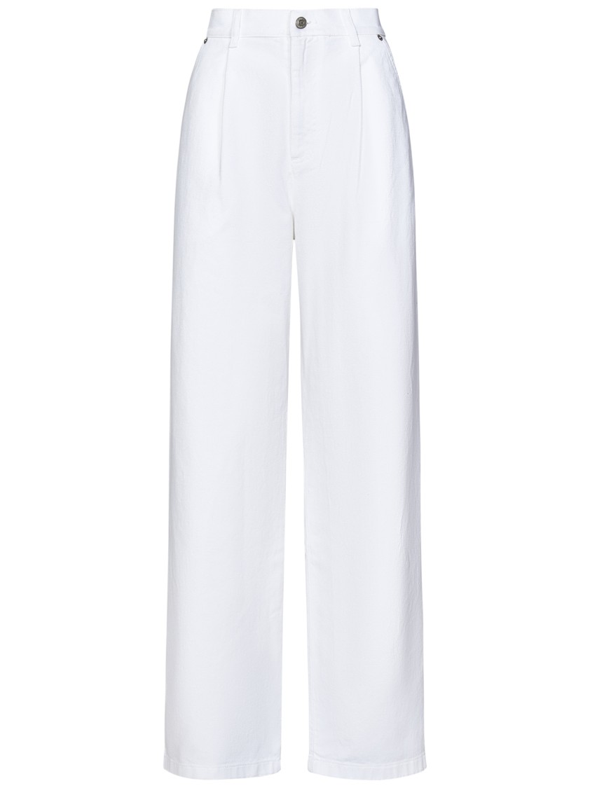 Moschino Wide-leg White Jeans With Laurel Crown Patch