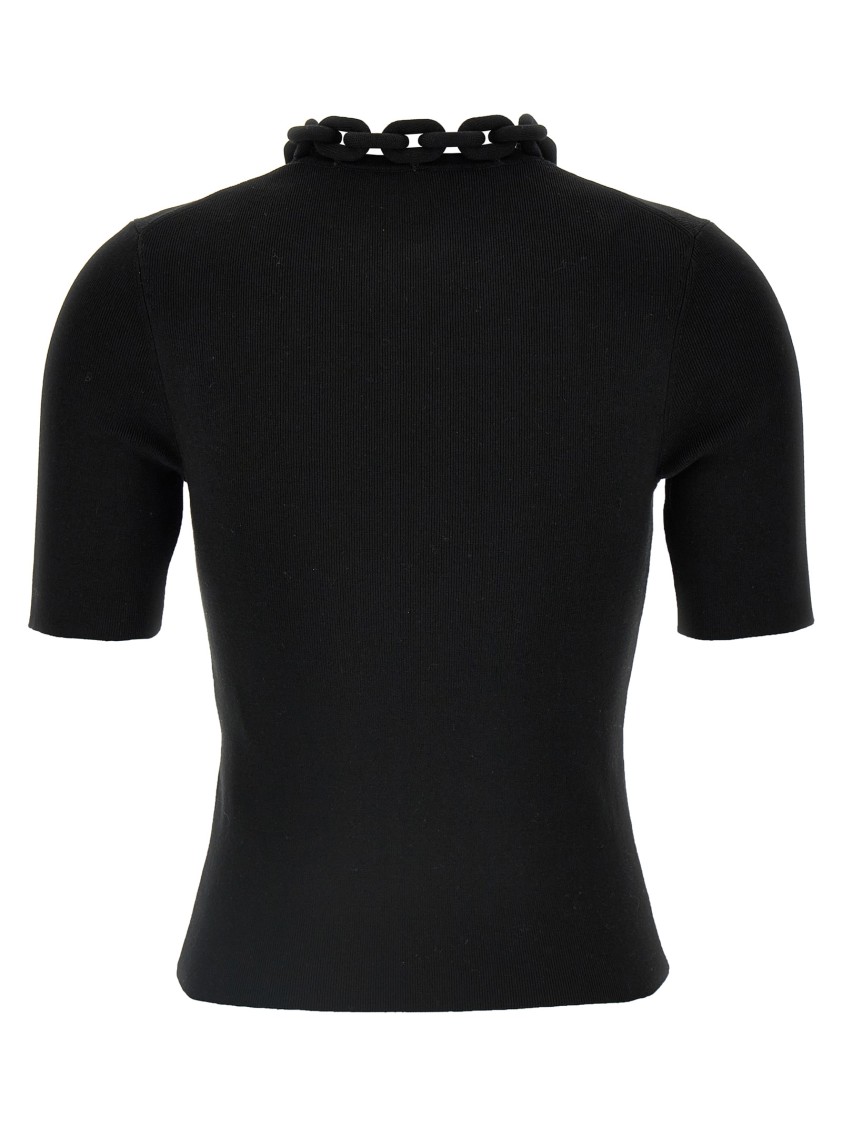 Rabanne Micro Ribbed T-shirt With Chain Detail In Black