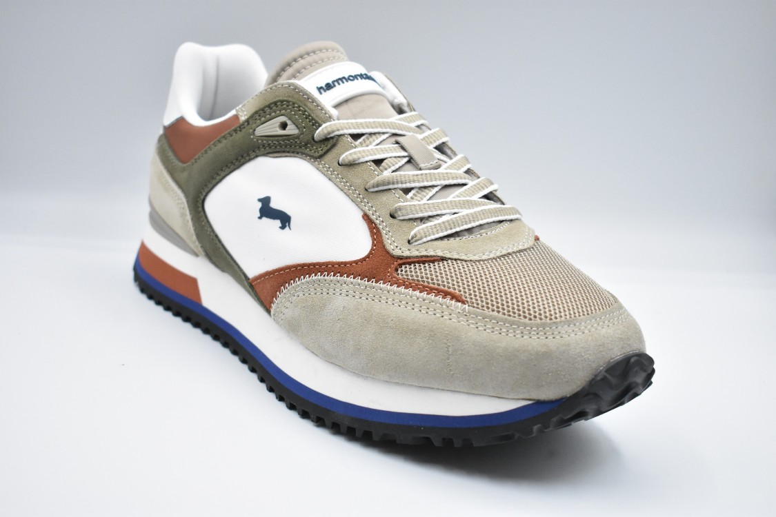 Harmont & Blaine Beige Low-top Sneakers With Suede And Mesh Detailing In Gray