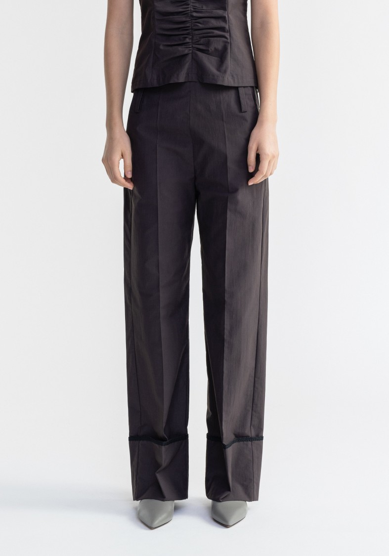 Aeron Chip - Wide Cuffed Poplin Pants In Black