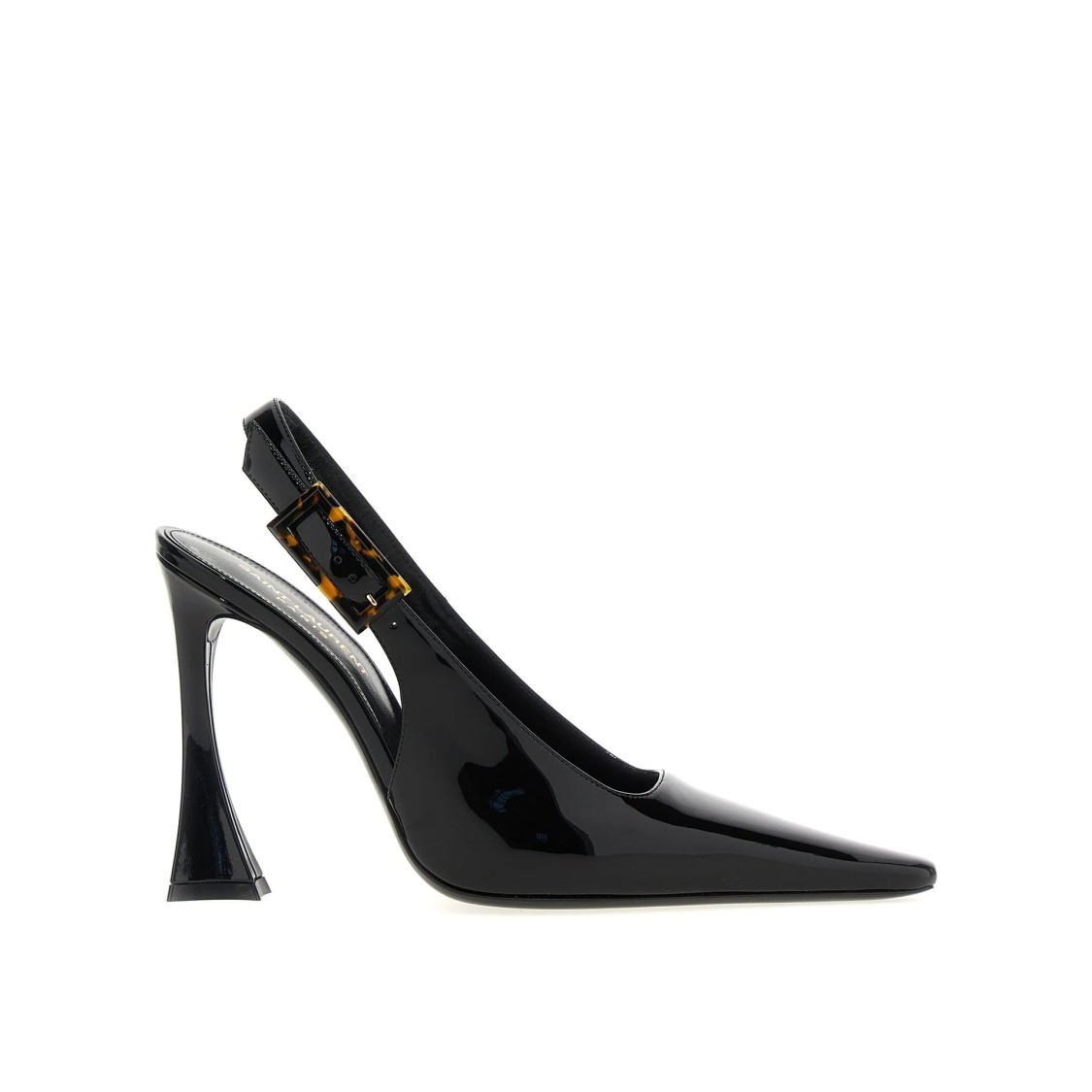 SAINT LAURENT SAINT LAURENT PATENT LEATHER SLINGBACK PUMPS WITH TORTOISESHELL BUCKLE