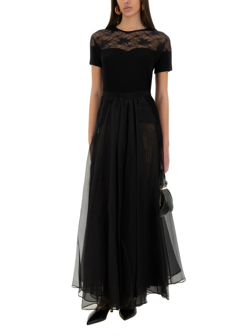 Nina Ricci Voluminous Lace Overlay High Waist Skirt In Black