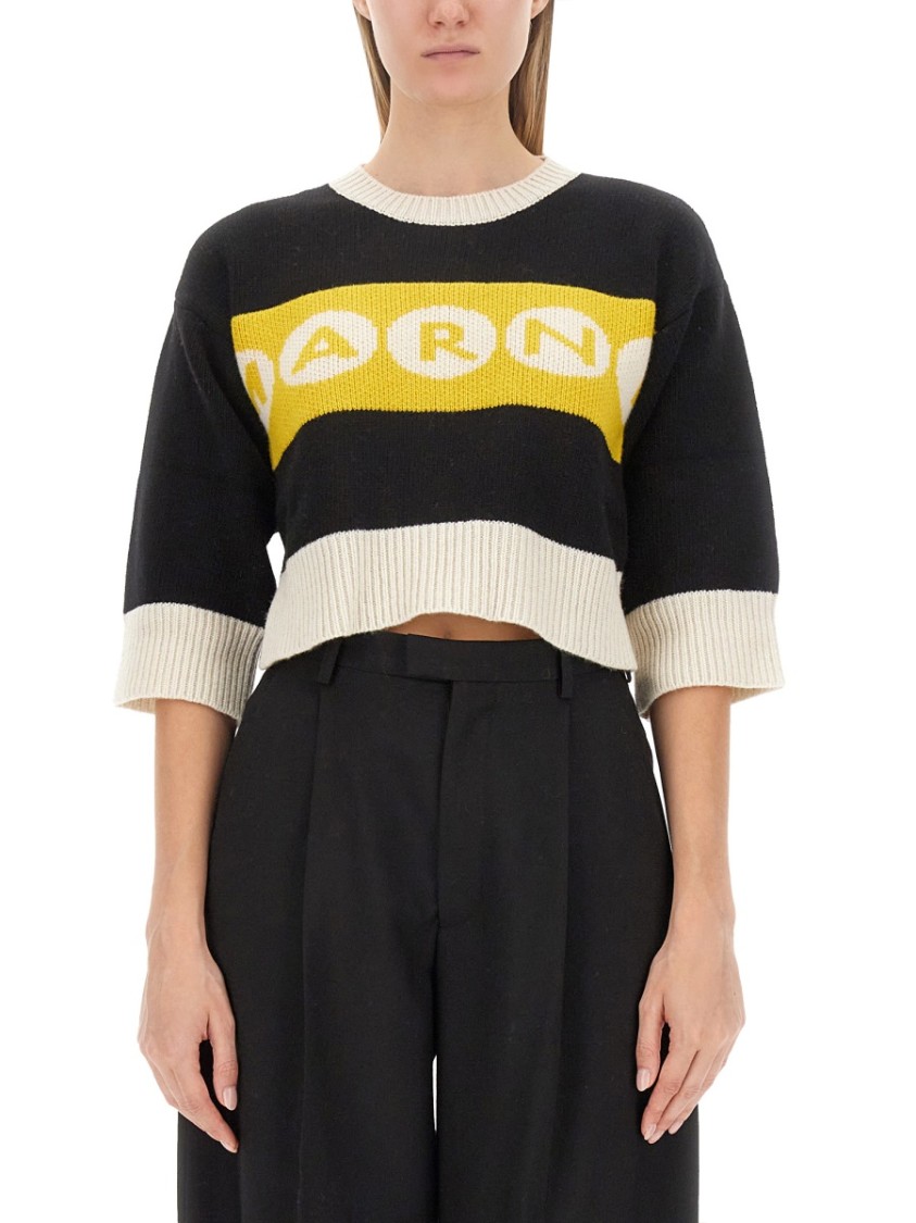 Marni Cropped Jersey With Bold Logo In Multi