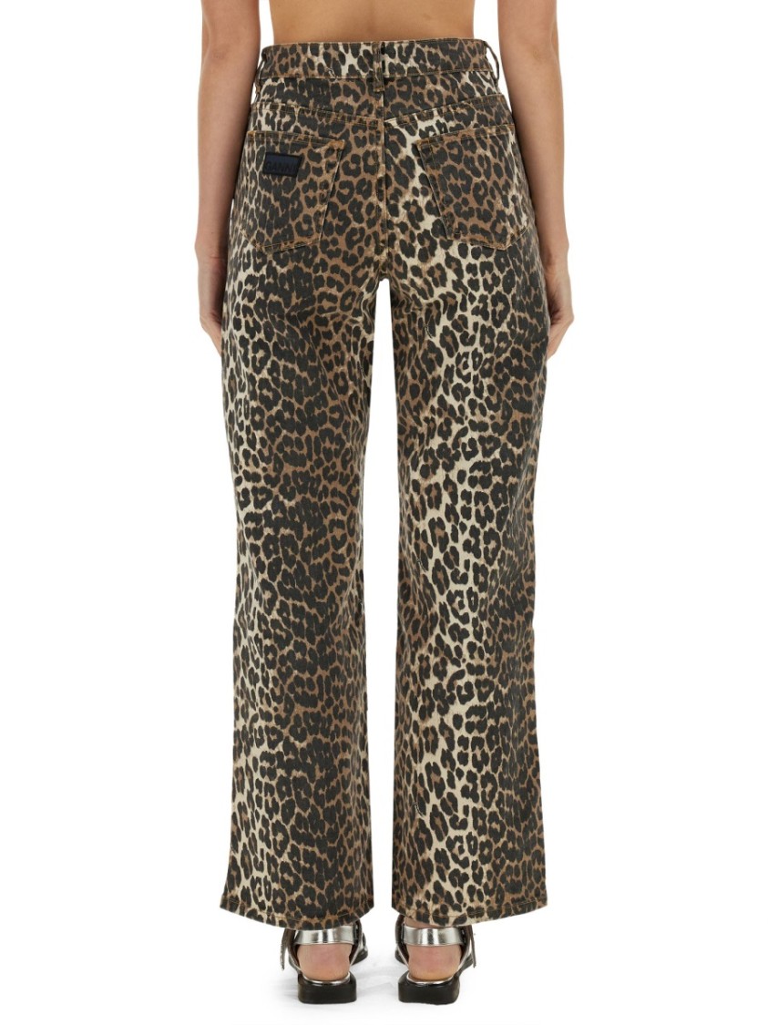 Ganni Womens Izey Leopard-print Mid-rise Straight-leg Organic-cotton Blend Stretch-denim Jeans