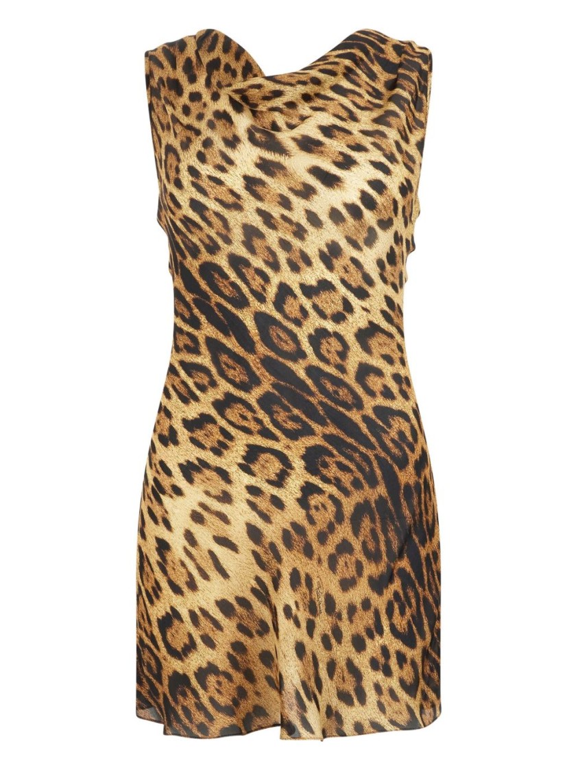 Roberto Cavalli Leopard Print Dress With Draped Neckline In Animal Print