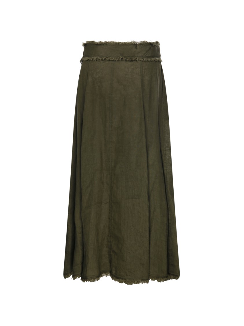 P.a.r.o.s.h Parosh Flowing Linen Skirt With Frayed Hem In Green
