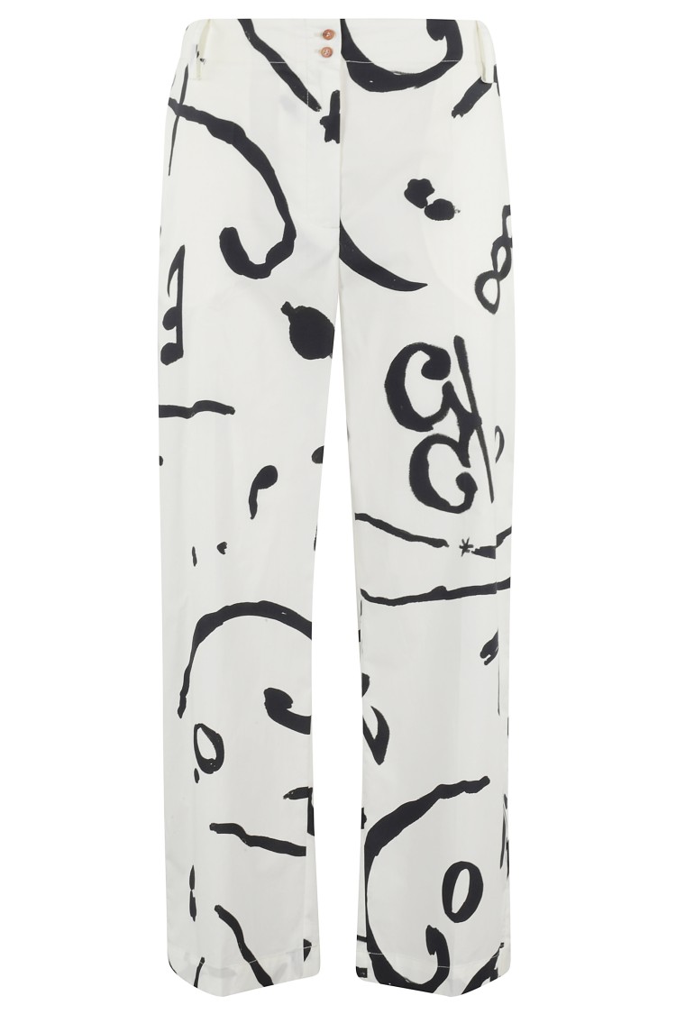 ALYSI ALYSI ABSTRACT PRINT PANTS WITH ELASTIC WAISTBAND