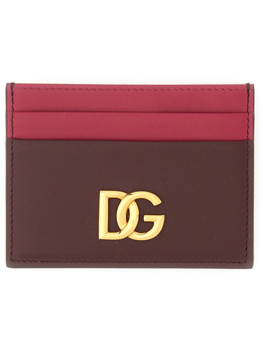 Dolce & Gabbana Two-tone Leather Card Holder In Grey