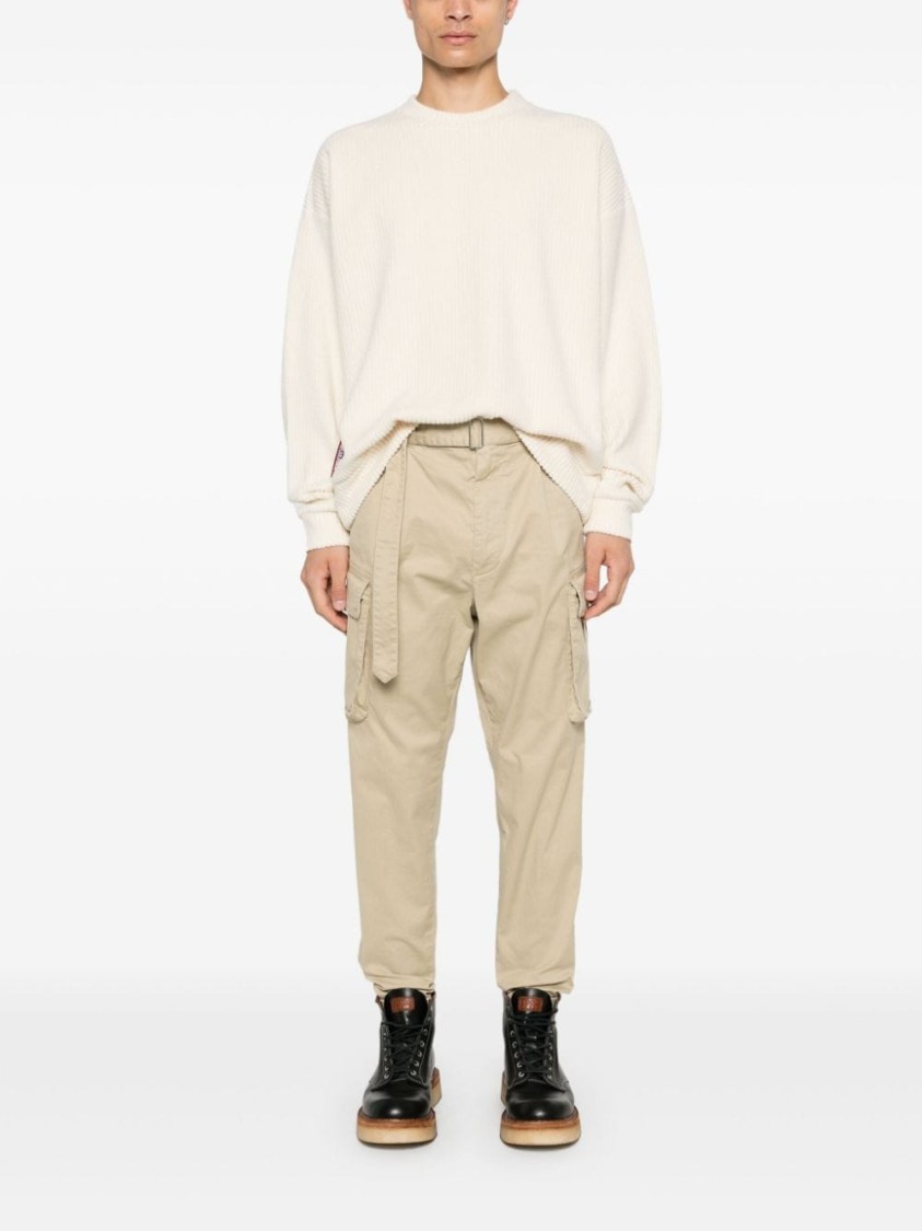 Shop Dsquared2 Relaxed-fit Ribbed Knit Sweater With Subtle Branding In Neutrals