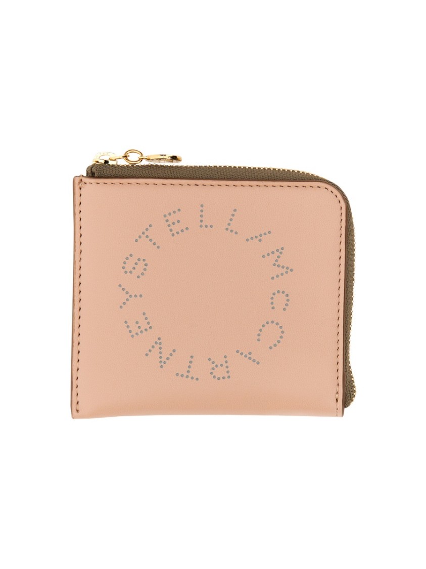 Stella Mccartney Compact Zipped Wallet With Front Logo Detail In Pink