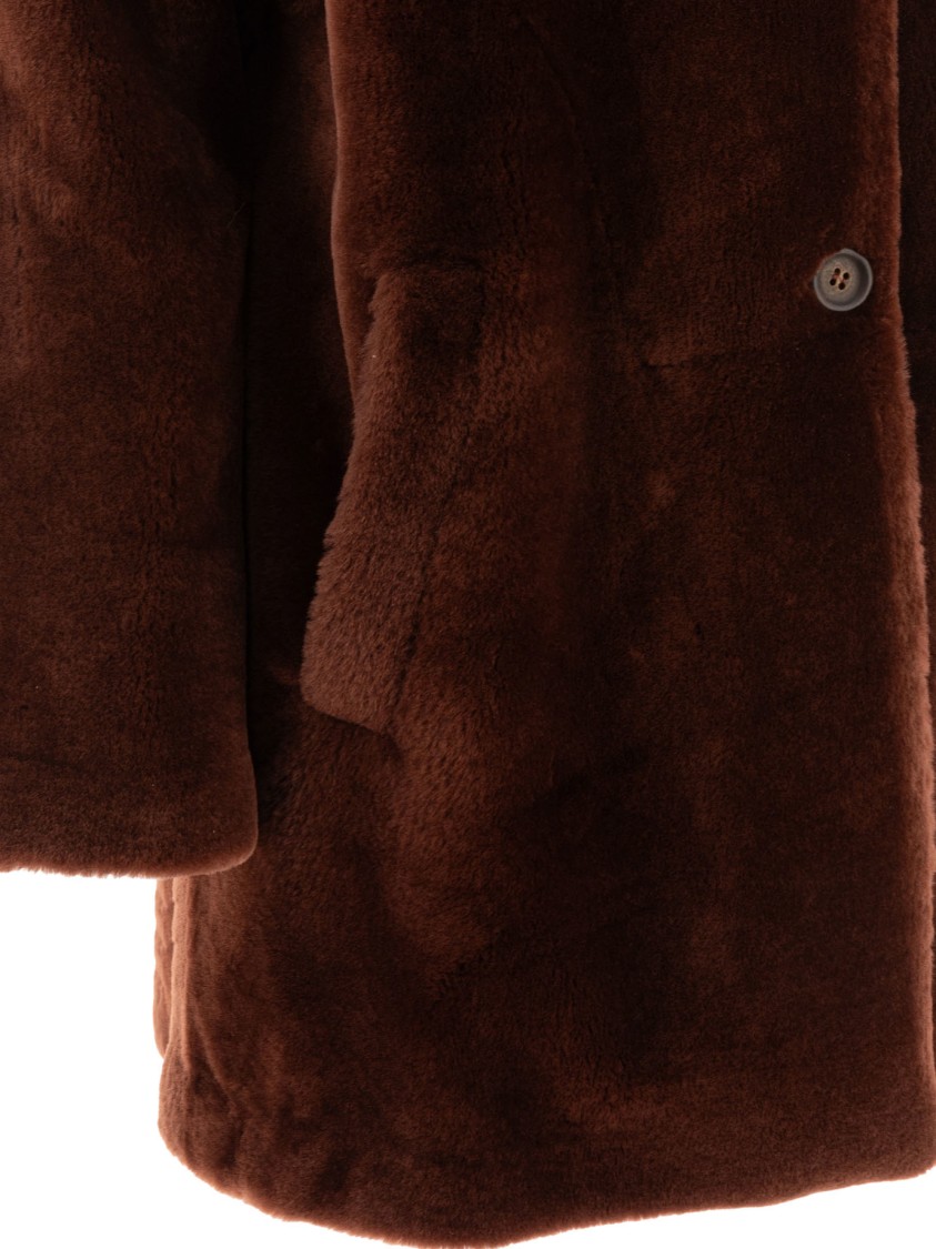 B&w Button-fastening Collar Coat In Brown