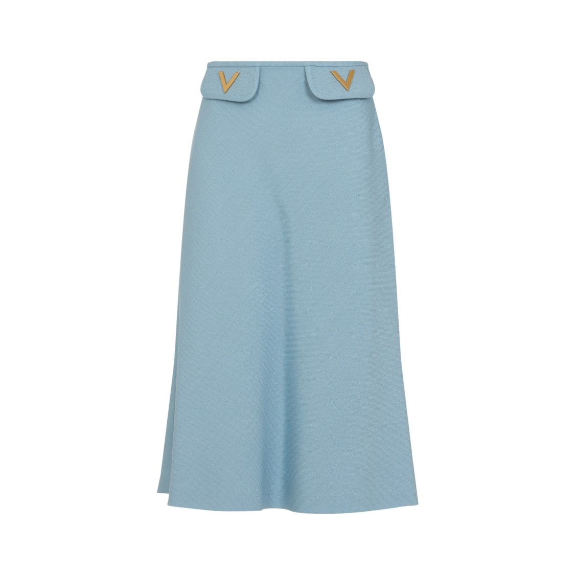 Valentino Womens Bluish Grey Vlogo Hardware Flared Woven Midi Skirt In Blue