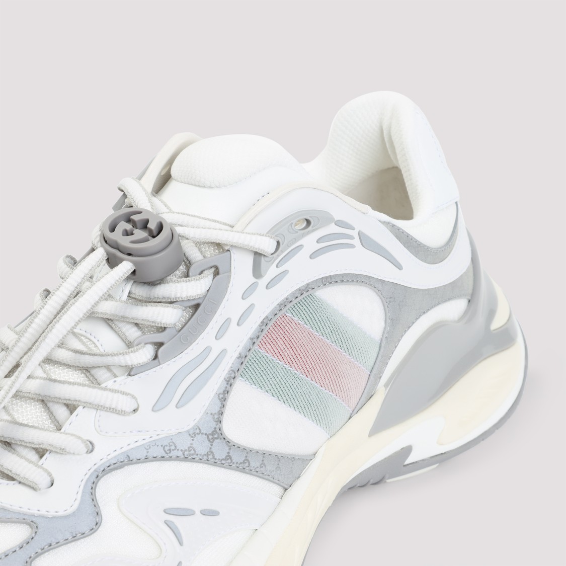 Gucci Leather Mesh Sneakers Featuring Signature Band In White