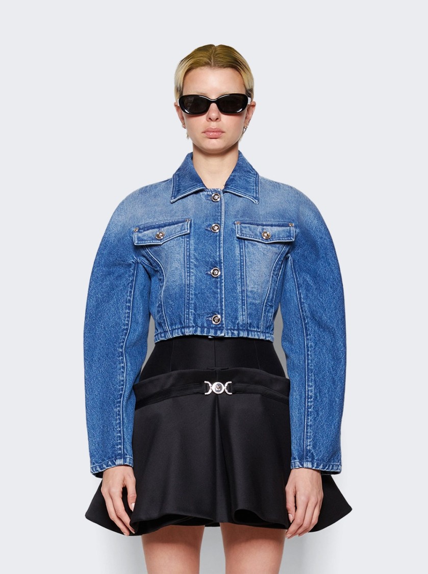 VERSACE VERSACE ROUNDED CROP DENIM JACKET