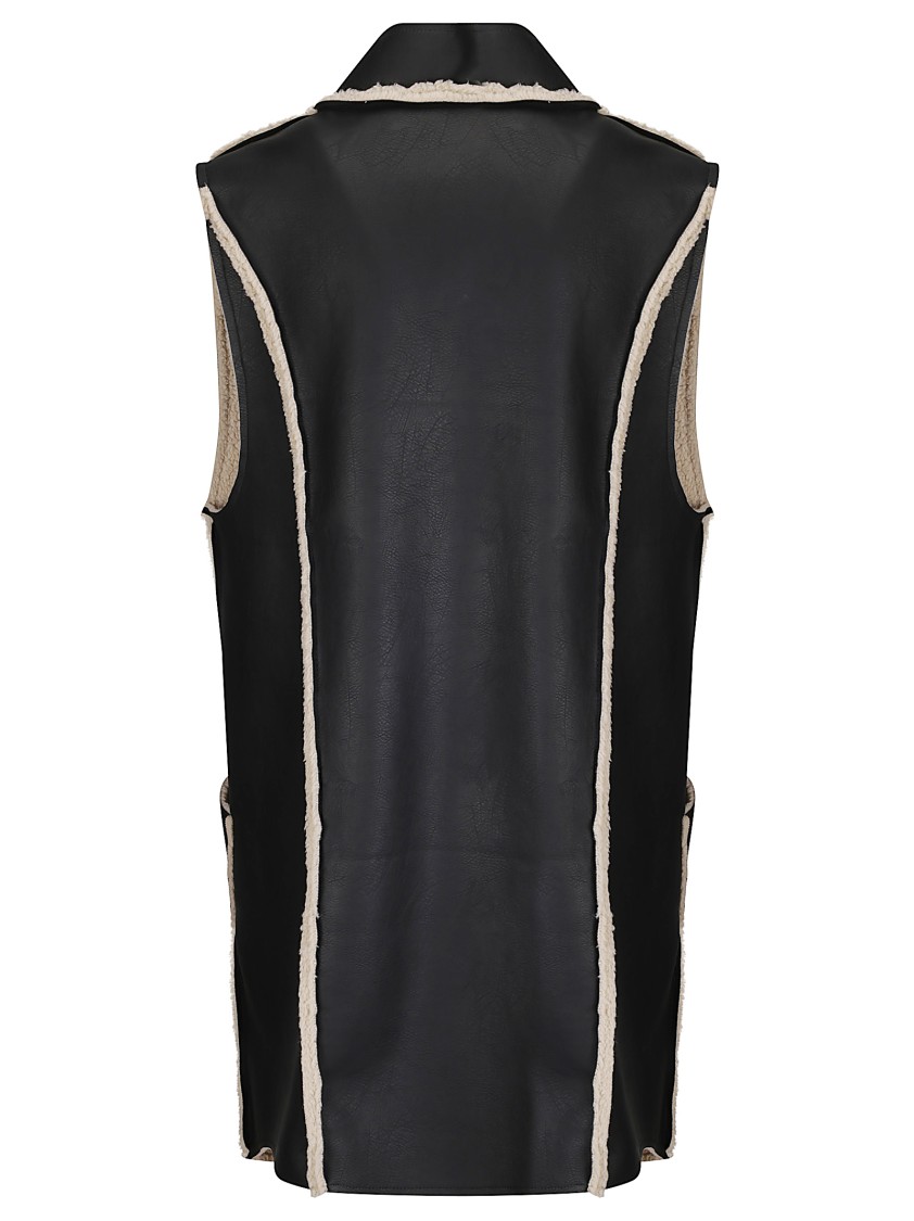 Stefano Mortari Long Sheepskin-effect Vest In Synthetic Material In Black