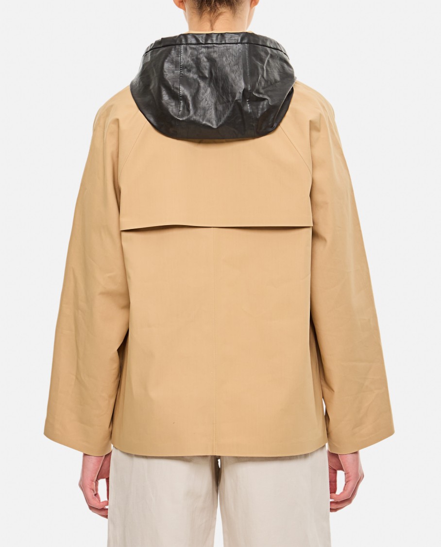 Kassl Editions Short Beige Trench Coat With Removable Hood In Neutral