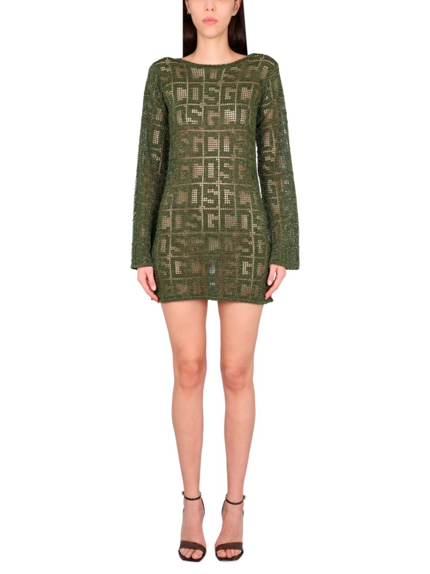 Gcds Monogram Macrame Dress In Green