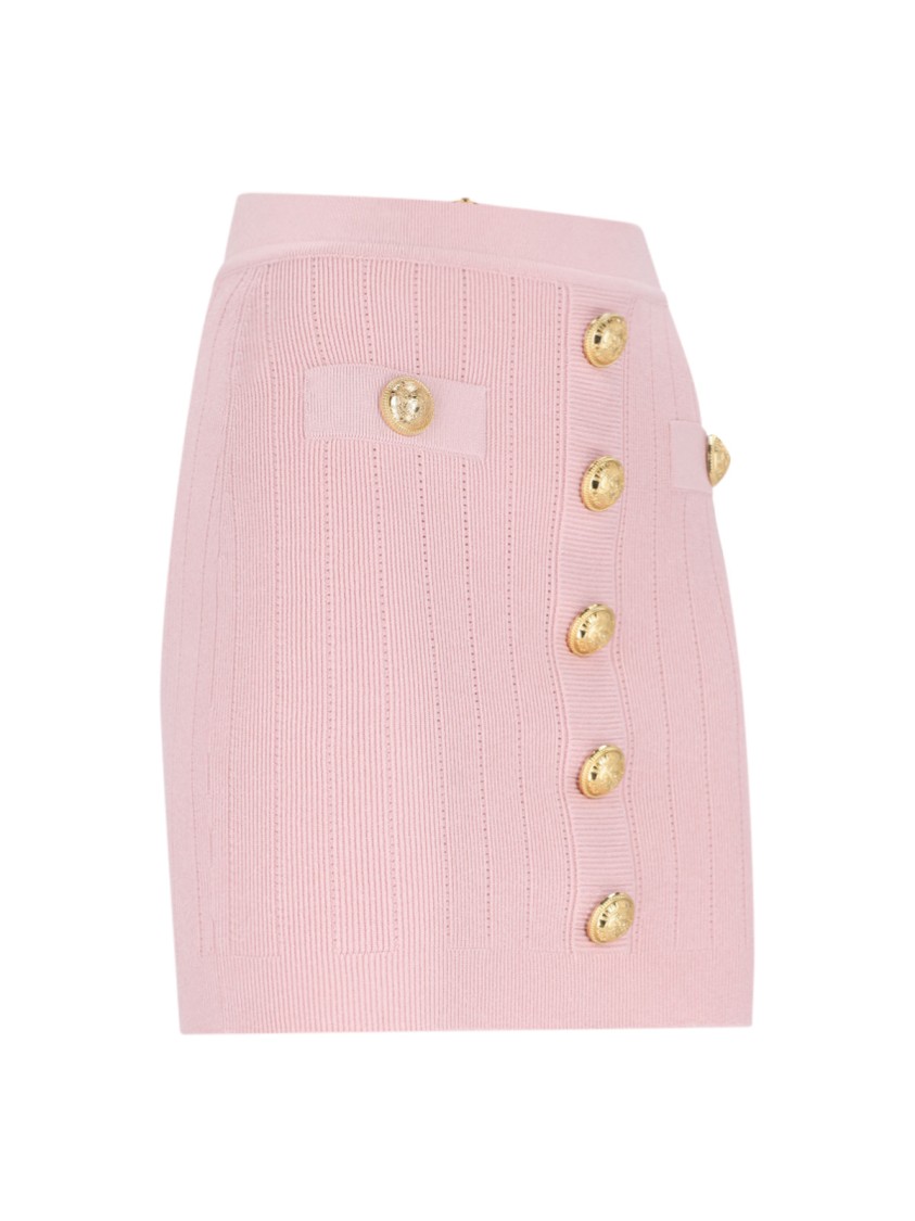 Balmain Knitted Mini Skirt With Embossed Buttons
