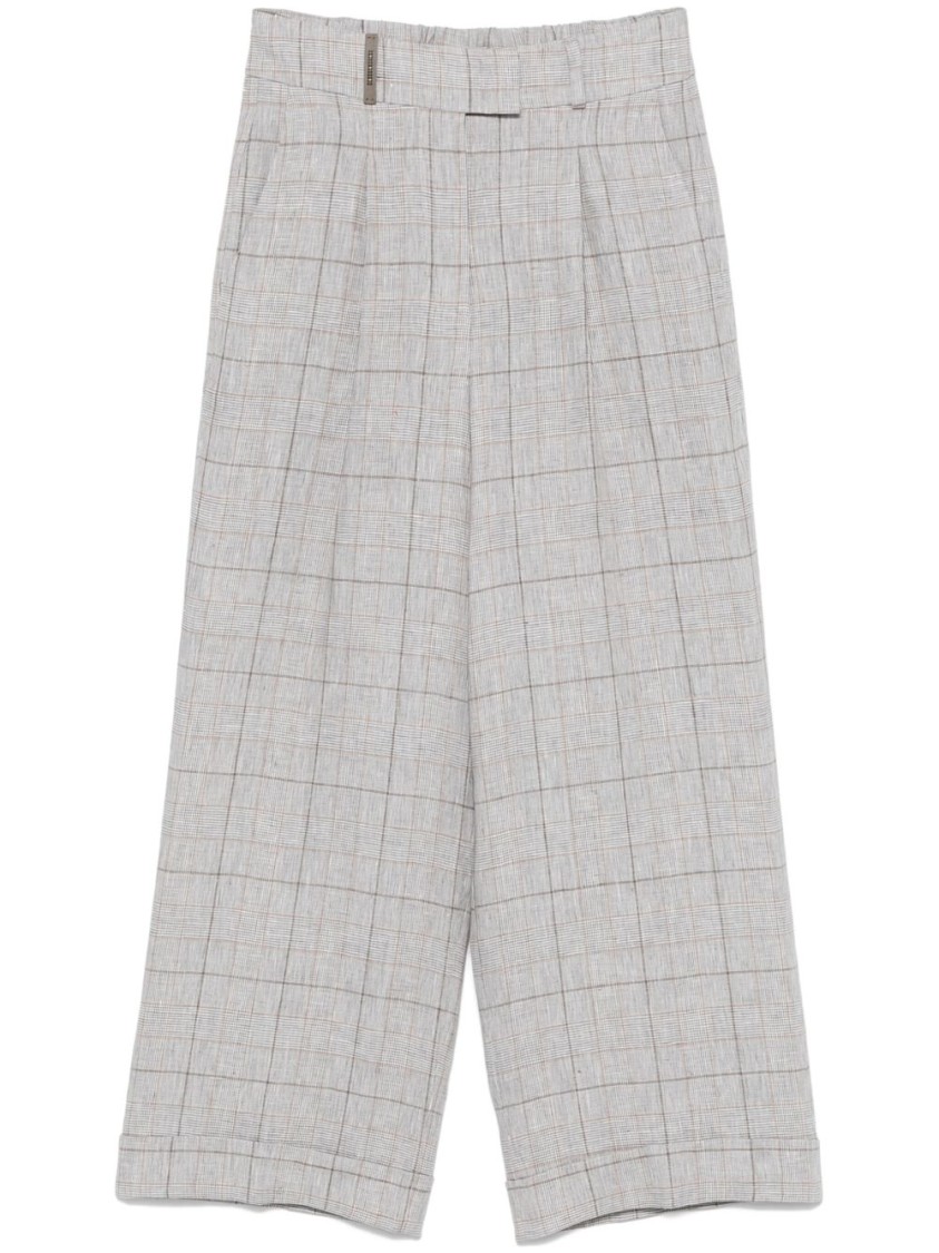 Peserico High-waisted Wide-legged Trousers With Subtle Check Pattern In White