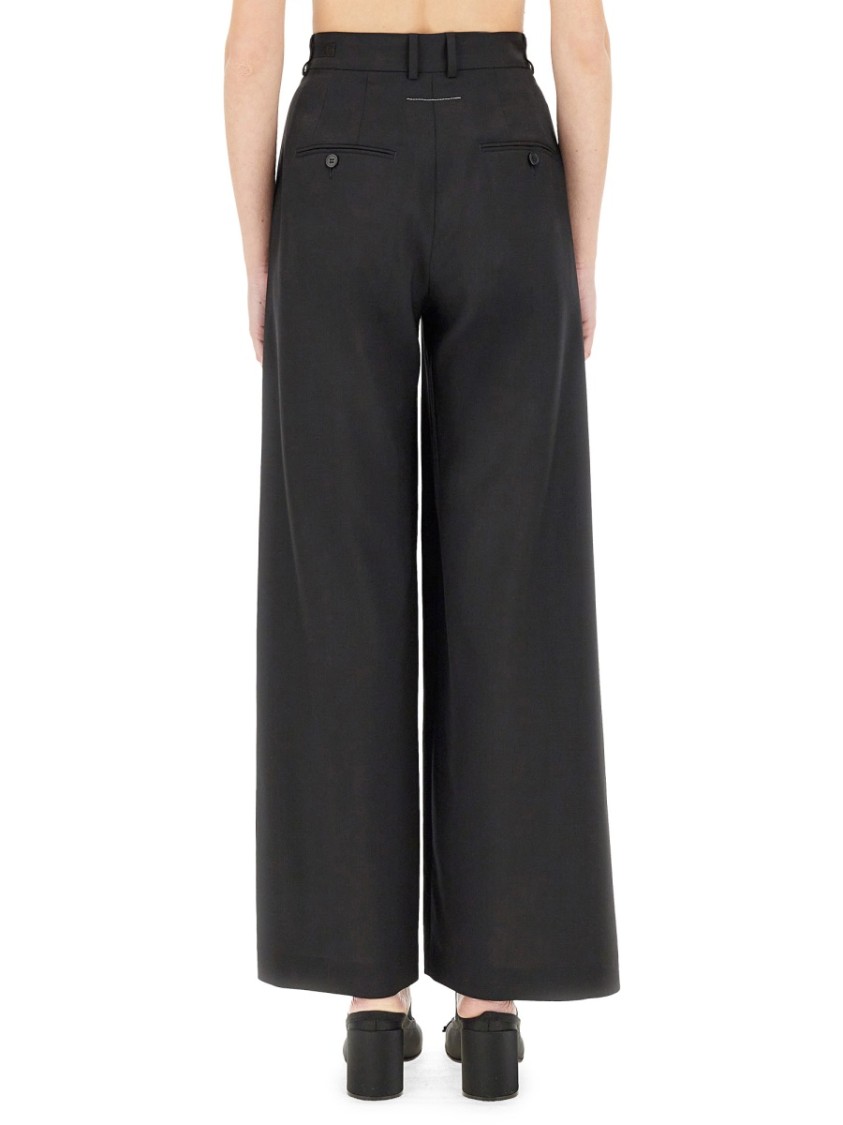 Shop Mm6 Maison Margiela Mm6 By Maison Margiela Wide-leg Virgin Wool Trousers With High Waist In Black