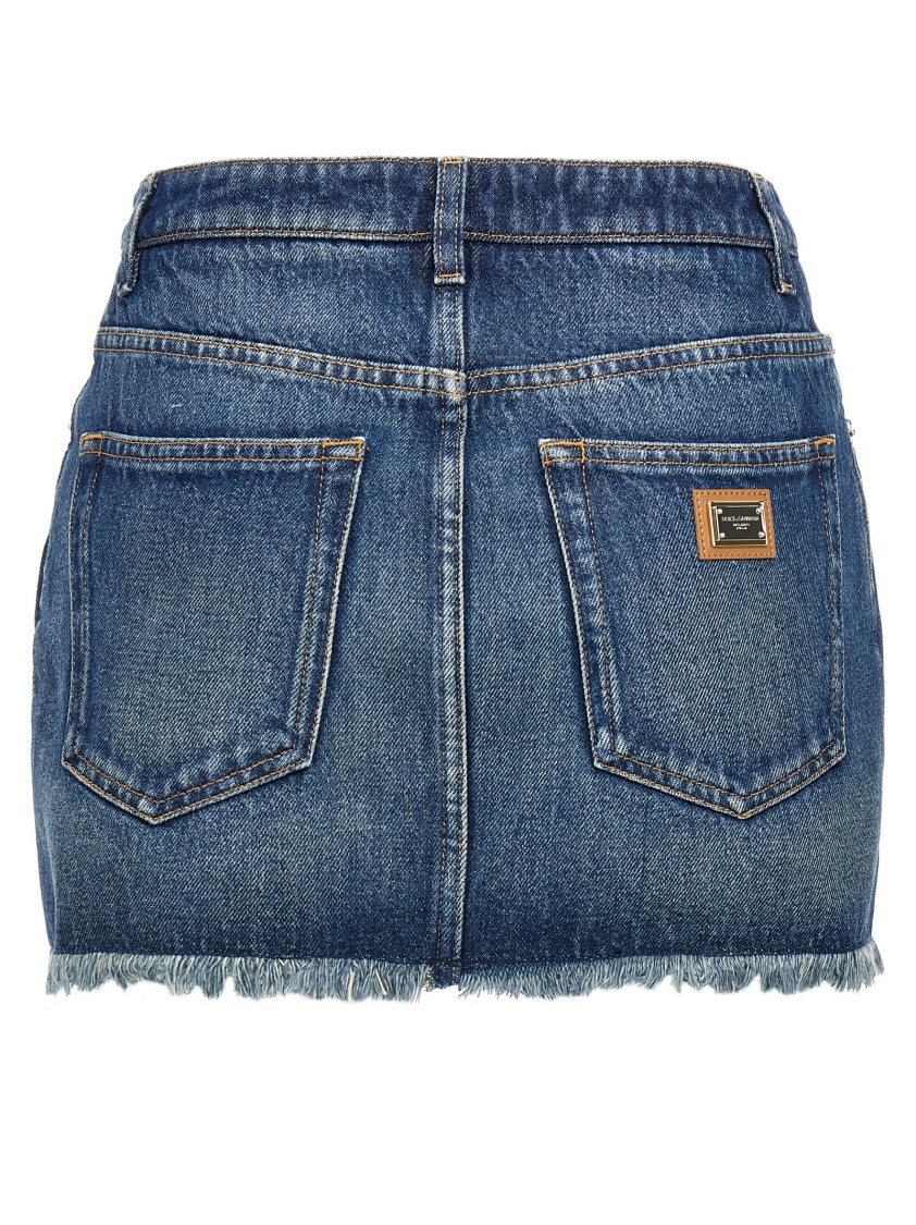 Dolce & Gabbana Fringed Hem Denim Mini Skirt In Blue