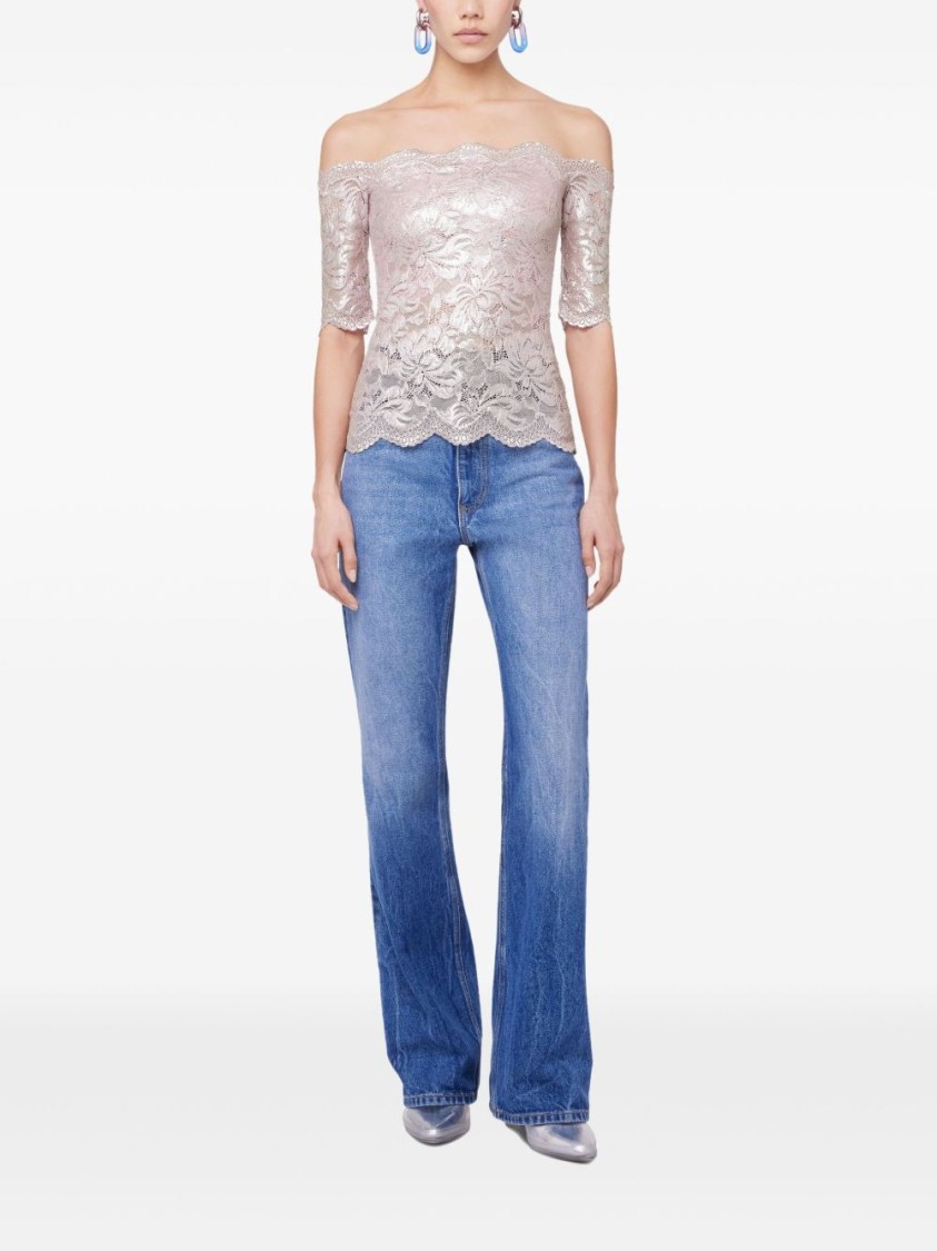 Rabanne Off-the-shoulder Lace Top With Floral Patterns