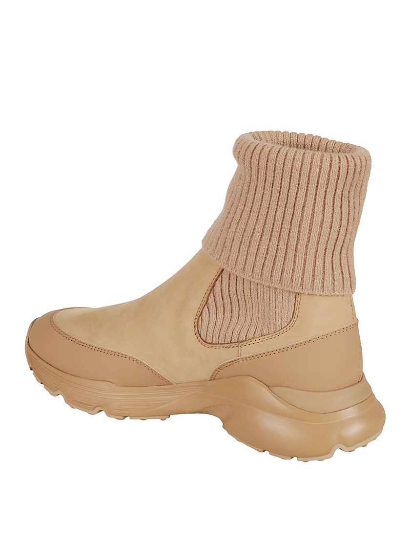 Tod's Beige Slip-on Boots With Elasticated Panels In Brown
