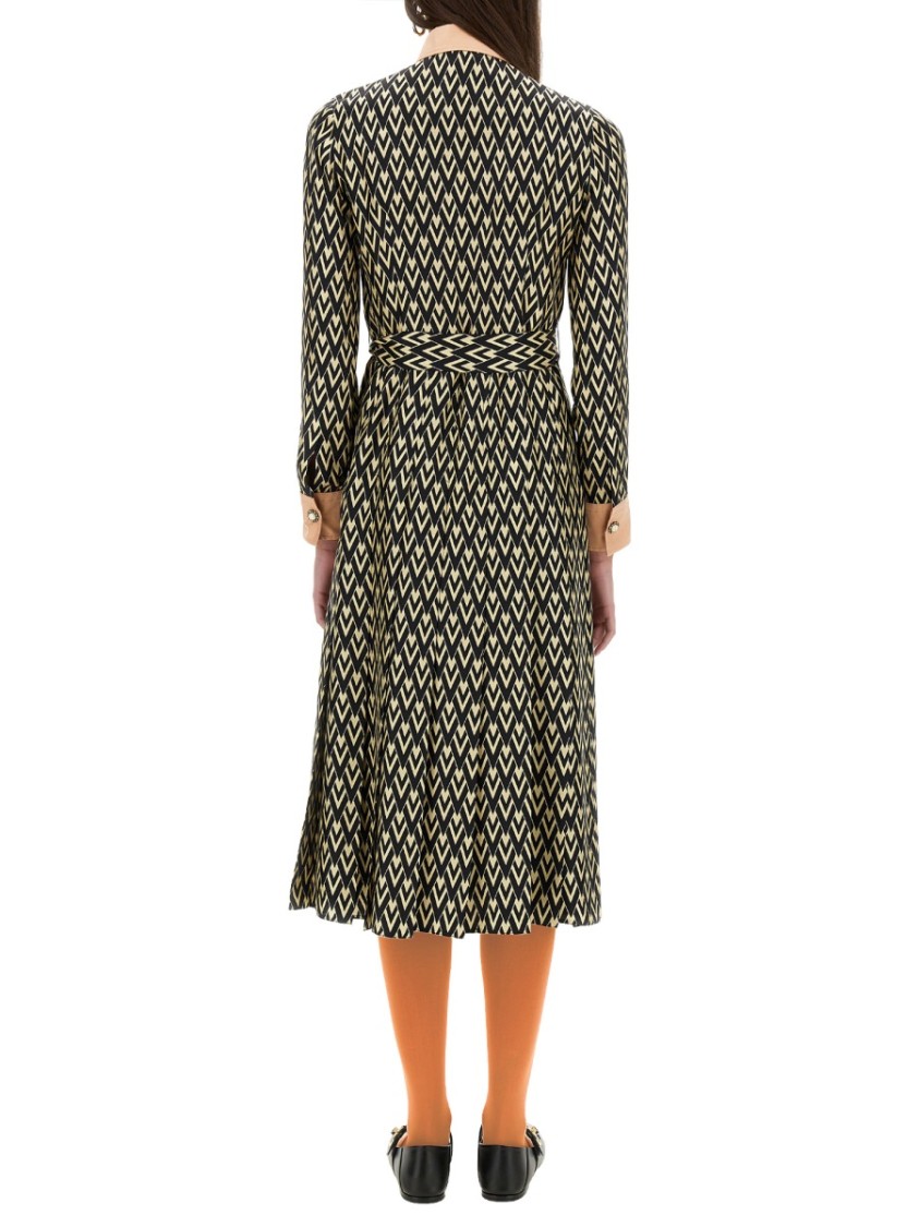 Valentino Toute La V Twill Midi Dress In Black