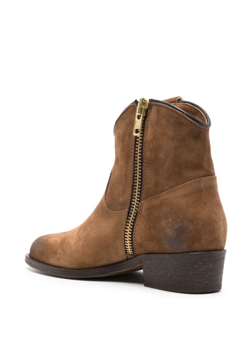 Shop Via Roma 15 Camel Brown Calf Suede Ankle Boots
