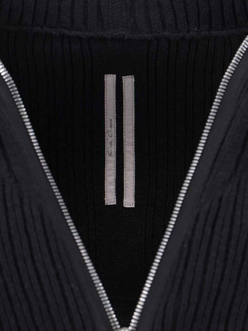 Rick Owens Ribbed-knit Virgin Wool Zip-up Sweater In Black