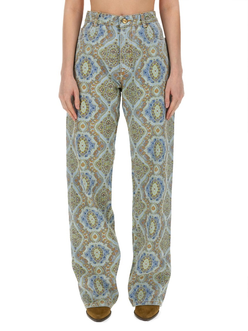 Etro Paisley-print High-waisted Wide-leg Jeans In Multicolor