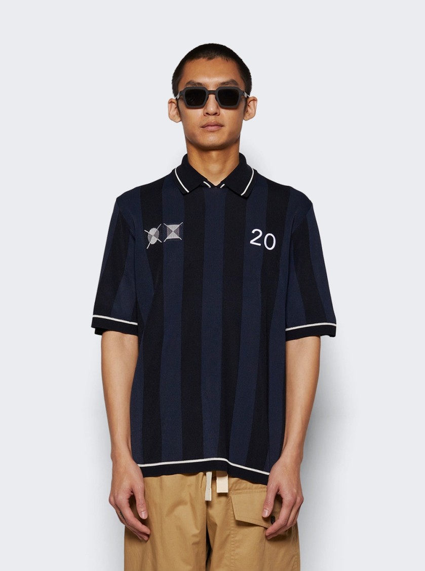 Jacquemus 'le Polo Liga' Blue Shirt With Maxi Rear Print And All-over Striped Motif In Gold