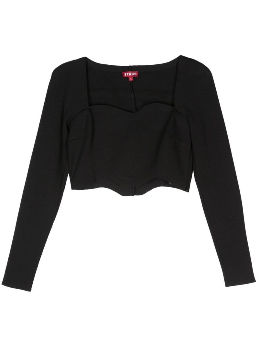 Shop Staud Black Stretch-design Jersey Cropped Top