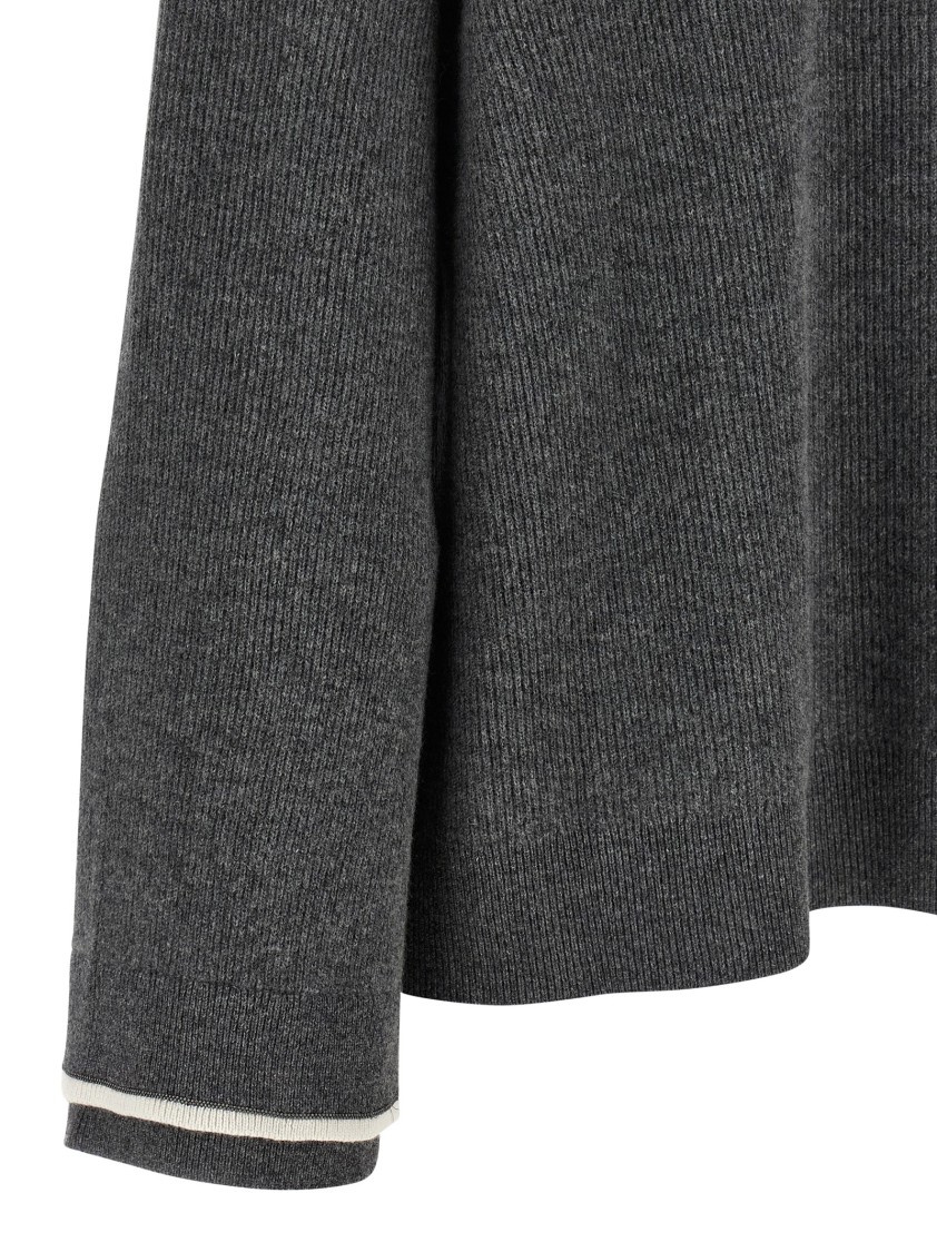 Brunello Cucinelli Ribbed Texture Hooded Sweater With Long Sleeves In Gray