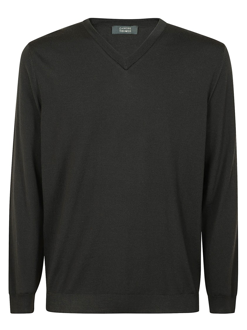 Zanone Minimalist V-neck Wool Sweater With Relaxed Fit In Black