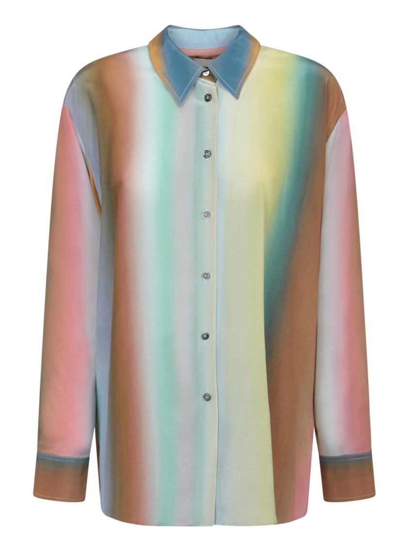 Paul Smith Silk Multi-colored Gradient Top With Classic Collar