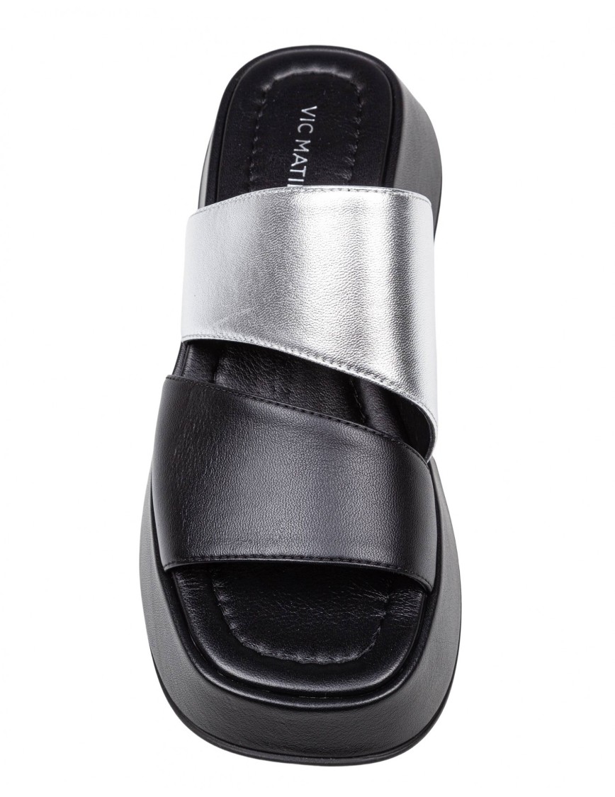 Vic Matie Mini Yoko Sandal In Black And Silver Leather In Black