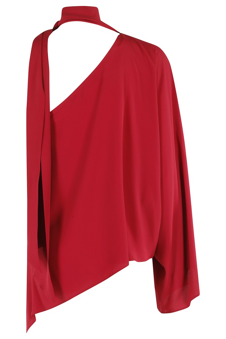 FEDERICA TOSI FEDERICA TOSI ASYMMETRICAL RASPBERRY CREPE DE CHINE BLOUSE