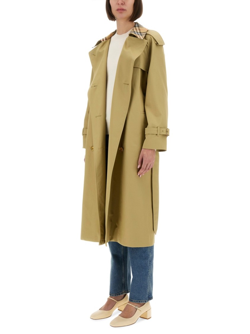 Burberry Castleford Check Collar Water Resistant Gabardine Trench Coat In Green