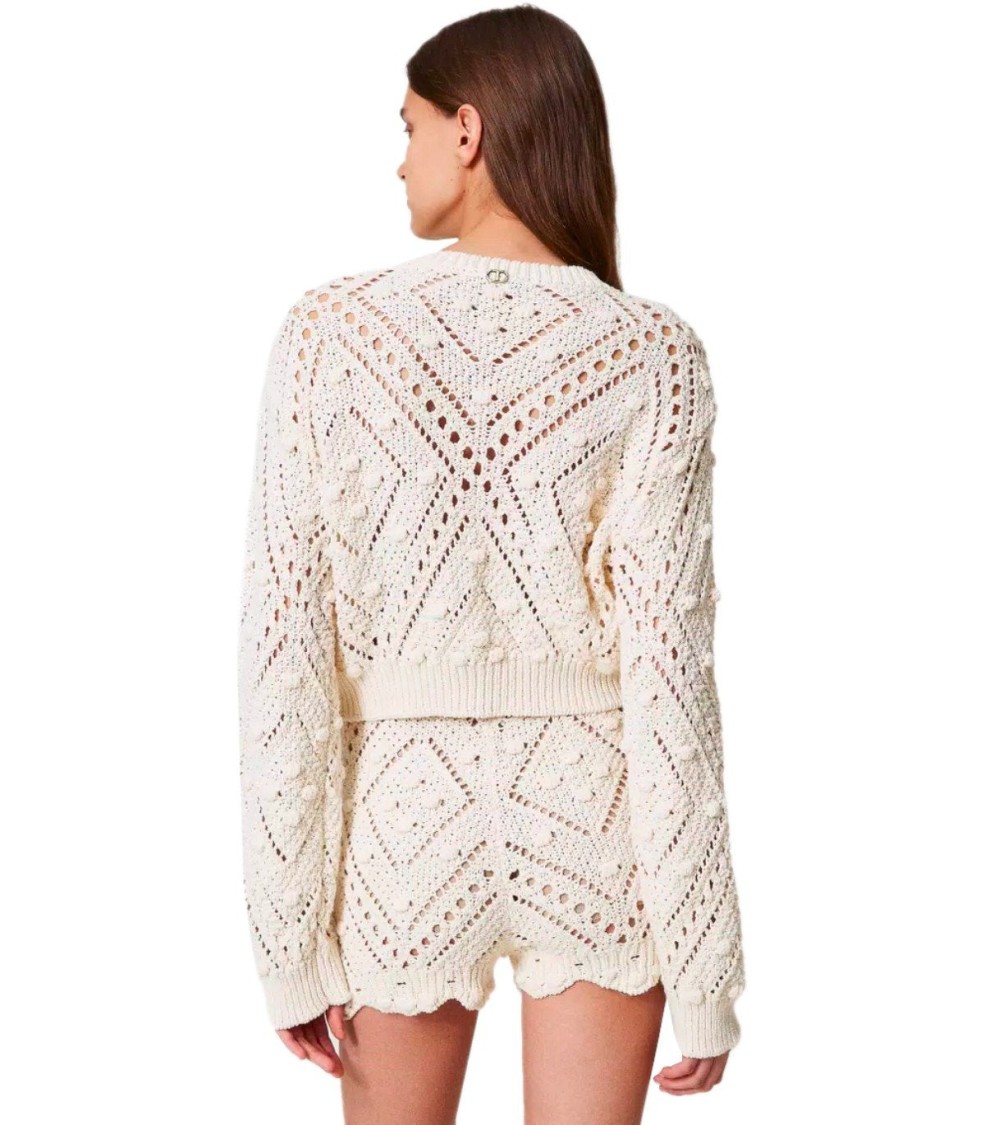 Twinset Twin-set Light Natural Cropped Cardigan In Neutral