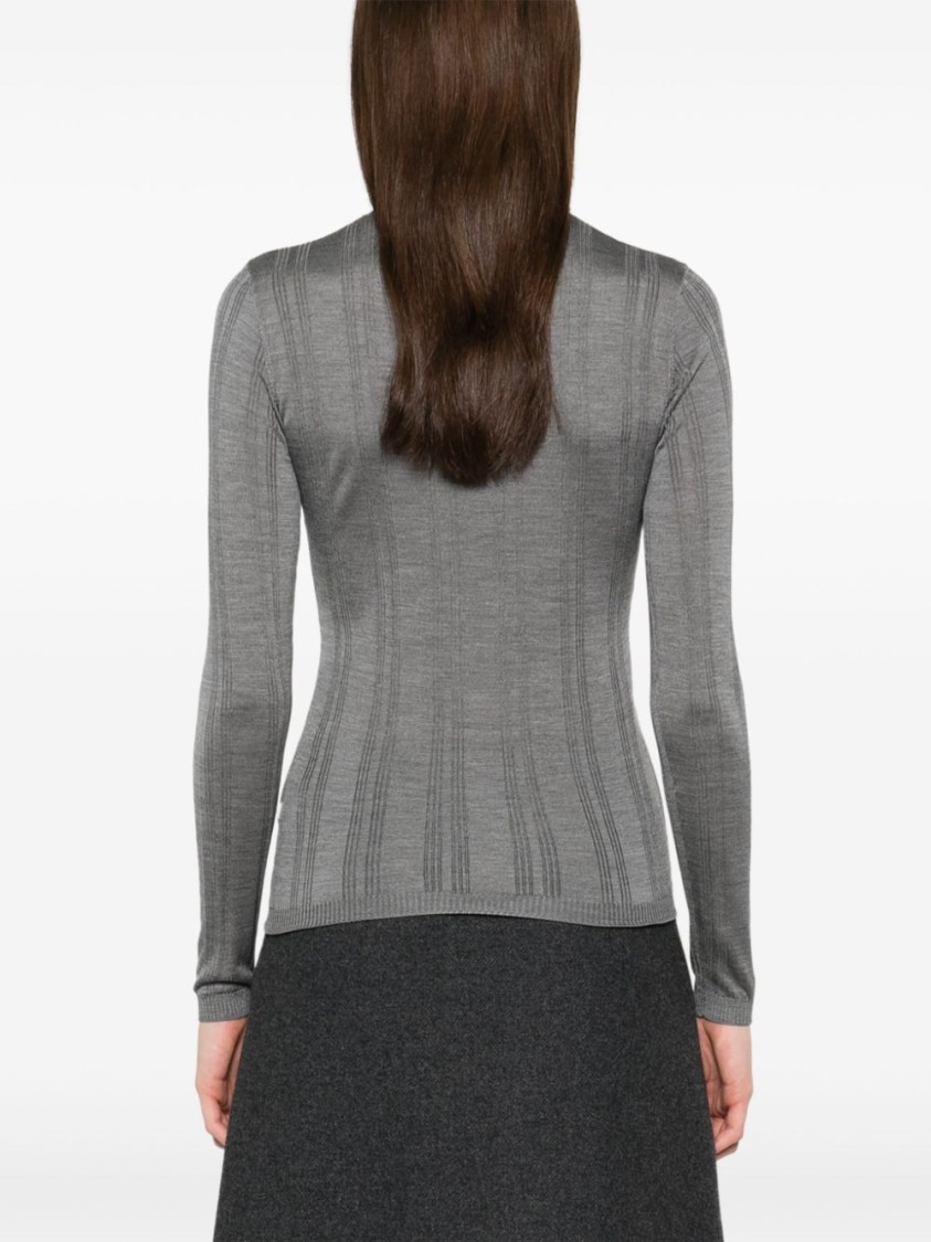 Carven Silk Turtleneck Sweater With Ribbed Hem In Grey