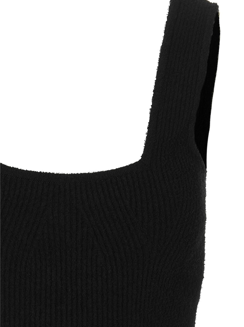 Wardrobe.nyc Textured Ribbed Knit Midi Dress With Square In Black