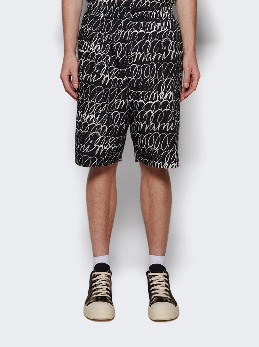 MARNI MARNI POPLIN DRAWSTRING SCRIBBLE SHORTS
