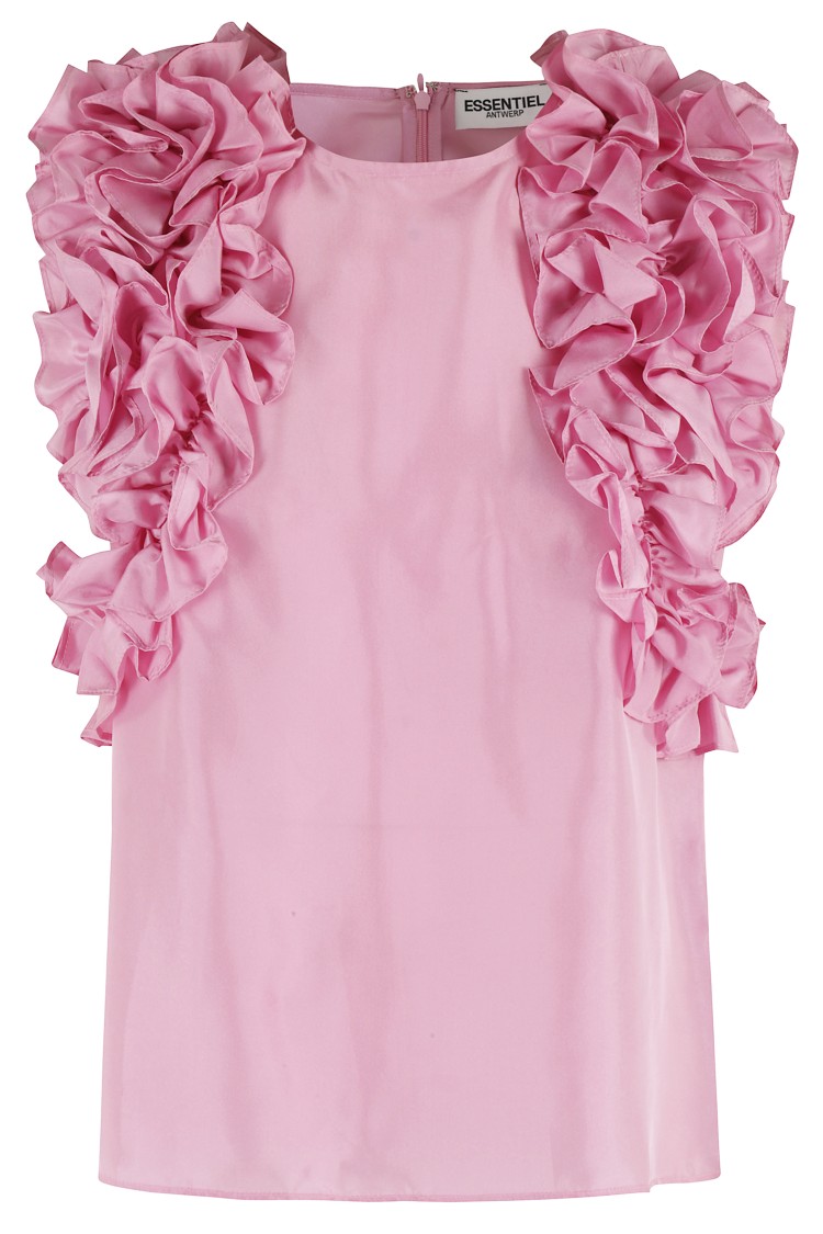 Essentiel Antwerp Multi-ruffle Silk Top With Discreet Zip Closure