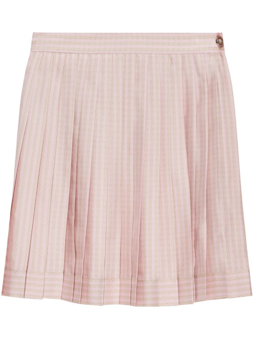 Shop Versace Pleated Silk Skirt With Subtle Sheen